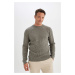 DEFACTO Standard Fit Regular Cut Cotton Crew Neck Mouline Patterned Knitwear Sweater