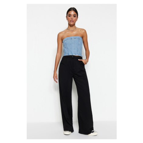 Trendyol Black Pleat Detailed Relaxed High Waist Knitted Pants