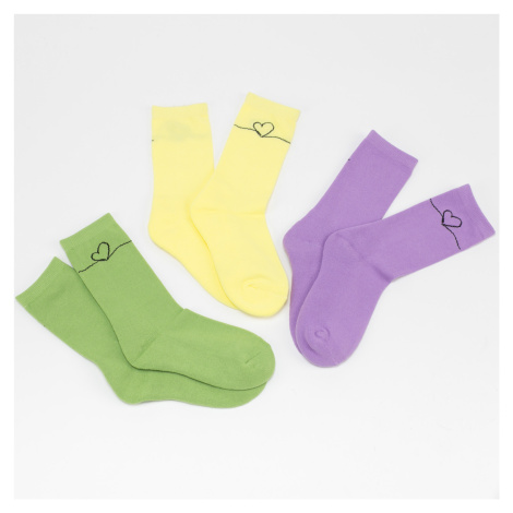 Urban Classics Heart Oneline Socks 3-Pack fialové / zelené / žlté eur 35-38