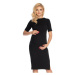 Čierne bavlnené tehotenské a dojčiace šaty s rázporkom