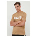 Bavlnené tričko BOSS béžová farba,s potlačou,50495742