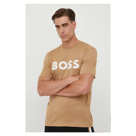 Bavlnené tričko BOSS béžová farba,s potlačou,50495742 Hugo Boss