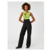 Koton Fabric Trousers Wide Leg High Waist Ribbed Front.