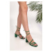 Shoeberry Women's Dayra Green Ankle Heel Sandals Shoes.