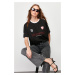 Trendyol Black Oversize Slogan Printed Knitted T-Shirt