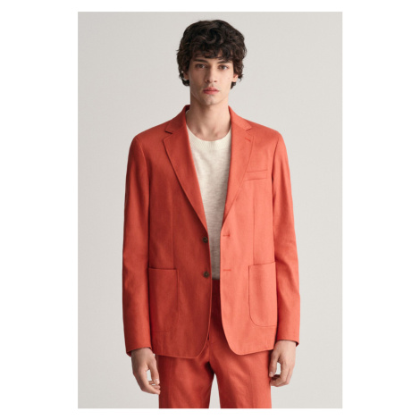 SAKO GANT SLIM COTTON LINEN SUIT BLAZER IRON RED