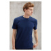 GRIMELANGE Chad Men's Slim Fit Ultra Stretchy Short Sleeve Round Neck Navy Blue T-Shirt