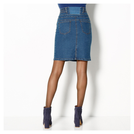 Blancheporte Džínsová sukňa s vysokým pásom modrá