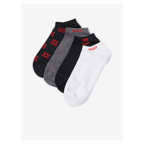 Súprava štyroch párov pánskych členkových ponožiek v čiernej, šedej a bielej farbe BOSS Hugo Boss
