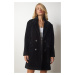 Happiness İstanbul Women's Black Rabbit Hair Look Oversize Coat