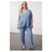 Trendyol Curve Blue V-Neck Button-Woven Pajama Set