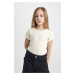 DEFACTO Girl Slim Fit Crew Neck Corduroy Basic Short Sleeve T-Shirt