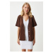 Happiness İstanbul Women's Brown Stylish Buttoned Seasonal Knitwear Cardigan