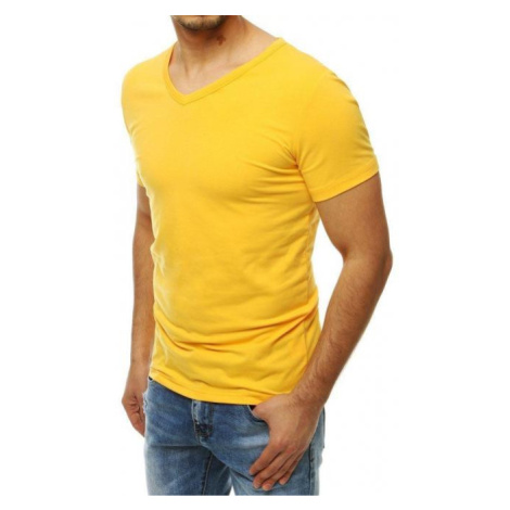 Hladké pánske tričko žltej farby s výstrihom v tvare V DStreet