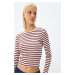 Koton Claret Red Striped Women's T-Shirt