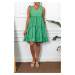 armonika Women's Green V-Neck Ruffled Sleeveless Plunging Shoulder Dress