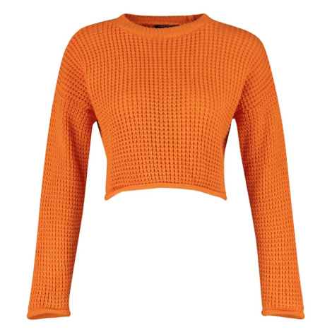 Trendyol oranžový crop pletený sveter