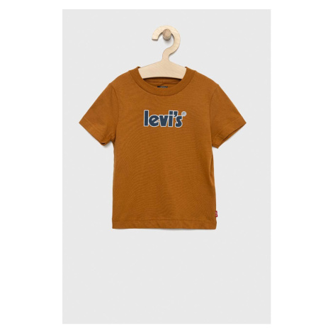 Detské bavlnené tričko Levi's hnedá farba, s potlačou Levi´s