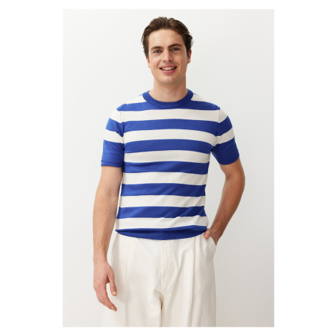 Trendyol Saks Slim-Tight Fit Crew Neck Striped Knitwear T-Shirt