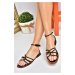 Fox Shoes P380422209 Women's Sandals with Black Stones