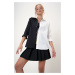 Trend Alaçatı Stili Women's Black and White Zippered Color Block Woven Shirt