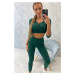 Žebrovaný crop top set tmavě zelené barvy UNI