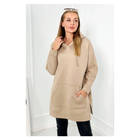 Insulated sweatshirt with slits on the sides light beige