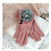 Ružové zimné rukavice s mačkou a kvetom pre dámy