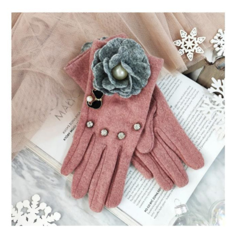 Ružové zimné rukavice s mačkou a kvetom pre dámy
