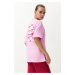 Trendyol Pink 100% Cotton Back and Front Heart Printed Oversize/Relaxed Fit Knitted T-Shirt