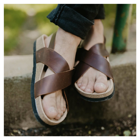 Vasky Cross Brown - Pánske kožené sandále hnedé, ručná výroba