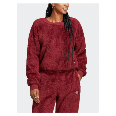 Adidas Mikina Essentials+ Fluffy Teddy Sweater HY1725 Červená Loose Fit