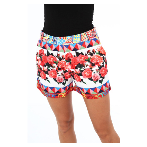 Women's shorts with floral cream patterns FASARDI