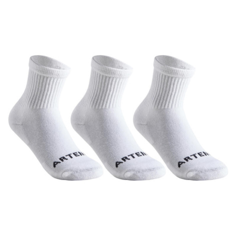 Detské vysoké ponožky RS 100 na raketové športy 3 páry biele ARTENGO