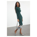 Trendyol Emerald Green Fitted Long Sleeve Ribbed Stretch Knitted Dress