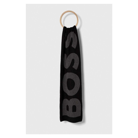 Šál s prímesou vlny BOSS čierna farba, vzorovaný Hugo Boss