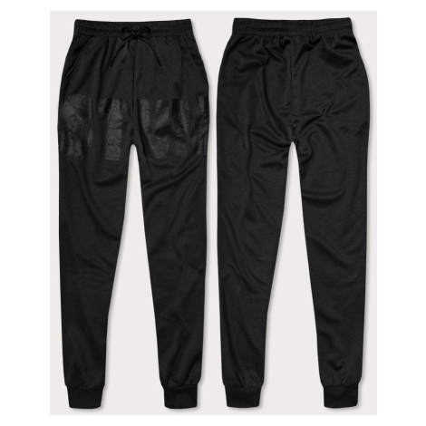 Čierne pánske teplákové nohavice s potlačou (8K191) J.STYLE