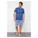 Trendyol Indigo Plaid Regular Fit Knitted Pajama Set with Shorts