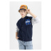 DEFACTO Boys College Collar Printed Snap Closure Double Pocket Seasonal Bomber Cardigan