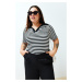 Trendyol Curve Black and White Striped Corduroy Knitted Blouse