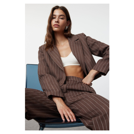 Trendyol Brown Regular Crop Striped Woven Blazer Jacket