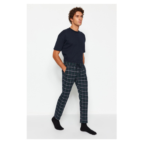 Trendyol Men's Navy Blue Green Plaid Regular Fit Woven Pajama Bottoms