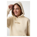 Trendyol Light Stone Oversize Pattern Embroidered Kangaroo Pocket Knitted Sweatshirt with Polar 