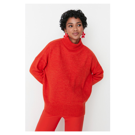 Trendyol Orange Wide Fit Soft Textured Stand Collar Knitwear Sweater