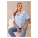 Cotton blouse with a decorative bow in blue color