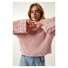 Happiness İstanbul Women's Powder Turtleneck Textured Seasonal Knitwear Sweater