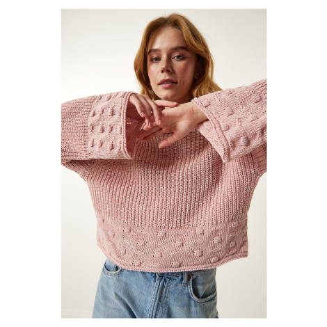 Happiness İstanbul Women's Powder Turtleneck Textured Seasonal Knitwear Sweater