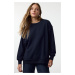 Trendyol Navy Blue Thick Fleece Inside Oversize/Wide Fit Knitted Sweatshirt