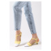 Mio Gusto Emilia Yellow White Women's Short Heeled Shoes with Open Back.