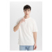 DEFACTO Comfort Regular Fit Relaxed Pattern Crew Neck Short Sleeve Heavy Fabric Basic T-Shirt